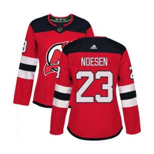 Women New Jersey Devils #23 Stefan Noesen Authentic Red Home Hockey Jersey
