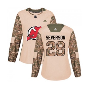 Women New Jersey Devils #28 Damon Severson Authentic Camo Veterans Day Practice Hockey Jersey