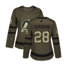 Women New Jersey Devils #28 Damon Severson Authentic Green Salute to Service Hockey Jersey