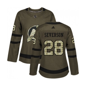 Women New Jersey Devils #28 Damon Severson Authentic Green Salute to Service Hockey Jersey