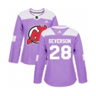 Women New Jersey Devils #28 Damon Severson Authentic Purple Fights Cancer Practice Hockey Jersey