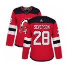 Women New Jersey Devils #28 Damon Severson Authentic Red Home Hockey Jersey