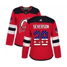 Women New Jersey Devils #28 Damon Severson Authentic Red USA Flag Fashion Hockey Jersey