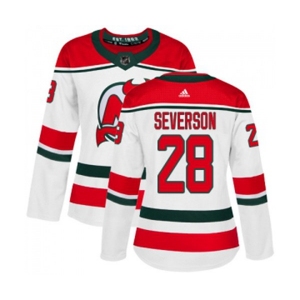 Women New Jersey Devils #28 Damon Severson Authentic White Alternate Hockey Jersey