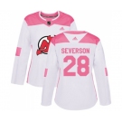 Women New Jersey Devils #28 Damon Severson Authentic White Pink Fashion Hockey Jersey