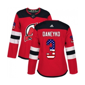 Women New Jersey Devils #3 Ken Daneyko Authentic Red USA Flag Fashion Hockey Jersey