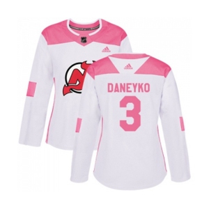 Women New Jersey Devils #3 Ken Daneyko Authentic White Pink Fashion Hockey Jersey