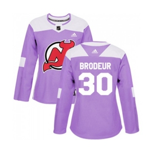 Women New Jersey Devils #30 Martin Brodeur Authentic Purple Fights Cancer Practice Hockey Jersey