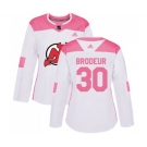 Women New Jersey Devils #30 Martin Brodeur Authentic White Pink Fashion Hockey Jersey