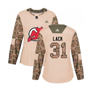 Women New Jersey Devils #31 Eddie Lack Authentic Camo Veterans Day Practice Hockey Jersey