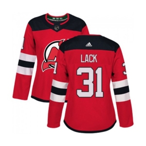 Women New Jersey Devils #31 Eddie Lack Authentic Red Home Hockey Jersey