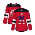 Women New Jersey Devils #31 Eddie Lack Authentic Red USA Flag Fashion Hockey Jersey