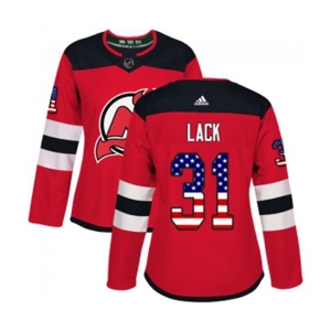 Women New Jersey Devils #31 Eddie Lack Authentic Red USA Flag Fashion Hockey Jersey