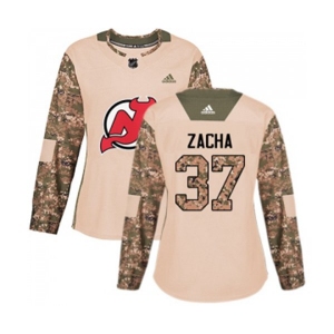 Women New Jersey Devils #37 Pavel Zacha Authentic Camo Veterans Day Practice Hockey Jersey