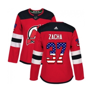 Women New Jersey Devils #37 Pavel Zacha Authentic Red USA Flag Fashion Hockey Jersey