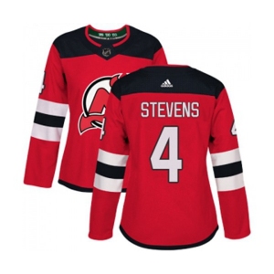 Women New Jersey Devils #4 Scott Stevens Authentic Red Home Hockey Jersey