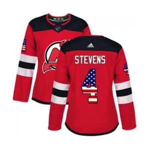 Women New Jersey Devils #4 Scott Stevens Authentic Red USA Flag Fashion Hockey Jersey
