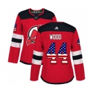 Women New Jersey Devils #44 Miles Wood Authentic Red USA Flag Fashion Hockey Jersey