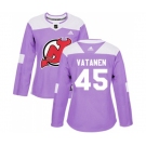 Women New Jersey Devils #45 Sami Vatanen Authentic Purple Fights Cancer Practice Hockey Jersey