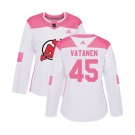 Women New Jersey Devils #45 Sami Vatanen Authentic White Pink Fashion Hockey Jersey