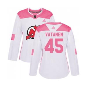 Women New Jersey Devils #45 Sami Vatanen Authentic White Pink Fashion Hockey Jersey