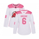 Women New Jersey Devils #6 Andy Greene Authentic White Pink Fashion Hockey Jersey