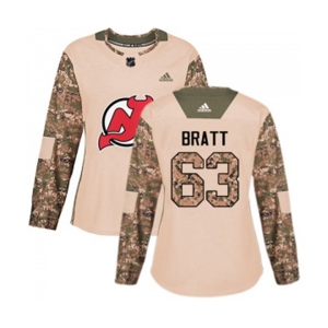 Women New Jersey Devils #63 Jesper Bratt Authentic Camo Veterans Day Practice Hockey Jersey