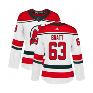 Women New Jersey Devils #63 Jesper Bratt Authentic White Alternate Hockey Jersey