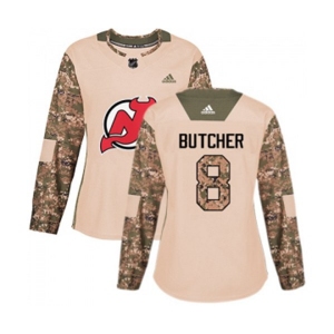 Women New Jersey Devils #8 Will Butcher Authentic Camo Veterans Day Practice Hockey Jersey