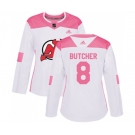 Women New Jersey Devils #8 Will Butcher Authentic White Pink Fashion Hockey Jersey