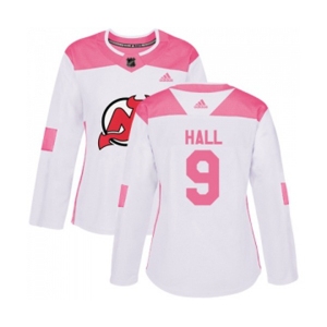 Women New Jersey Devils #9 Taylor Hall Authentic White Pink Fashion Hockey Jersey