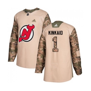 Youth New Jersey Devils #1 Keith Kinkaid Authentic Camo Veterans Day Practice Hockey Jersey