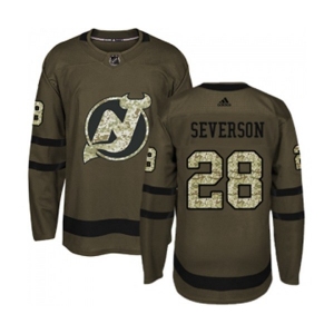 Youth New Jersey Devils #28 Damon Severson Authentic Green Salute to Service Hockey Jersey