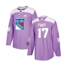 Adidas New York Rangers #17 Jesper Fast Authentic Purple Fights Cancer Practice NHL Jersey