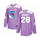 Adidas New York Rangers #28 Chris Bigras Authentic Purple Fights Cancer Practice NHL Jersey