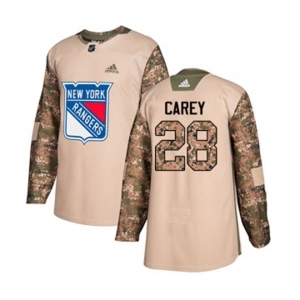 Adidas New York Rangers #28 Paul Carey Authentic Camo Veterans Day Practice NHL Jersey