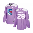 Adidas New York Rangers #28 Paul Carey Authentic Purple Fights Cancer Practice NHL Jersey