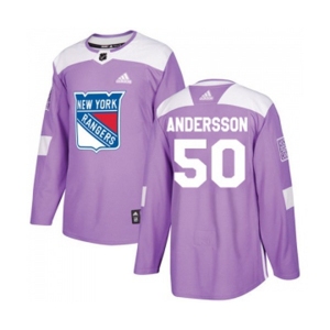 Adidas New York Rangers #50 Lias Andersson Authentic Purple Fights Cancer Practice NHL Jersey