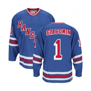 CCM New York Rangers #1 Eddie Giacomin Authentic Royal Blue Heroes of Hockey Alumni Throwback NHL Jersey