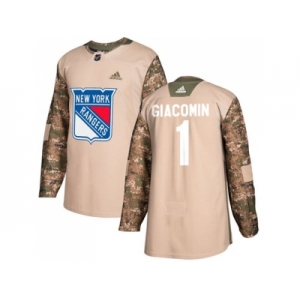 Men Adidas New York Rangers #1 Eddie Giacomin Camo Authentic 2017 Veterans Day Stitched NHL Jersey