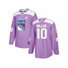 Men Adidas New York Rangers #10 J.T. Miller Purple Authentic Fights Cancer Stitched NHL Jersey