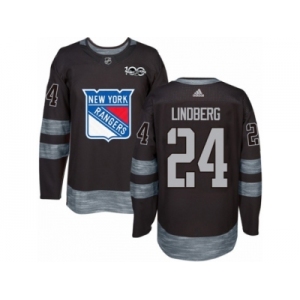 Men's Adidas New York Rangers #24 Oscar Lindberg Authentic Black 1917-2017 100th Anniversary NHL Jersey