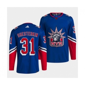 Men's New York Rangers #31 Igor Shesterkin Blue 2022 Reverse Retro Stitched Jersey