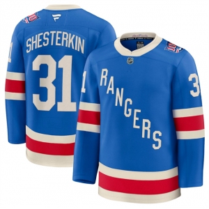 Men's New York Rangers #31 Igor Shesterkin Blue Centennial Stitched Hockey Jersey