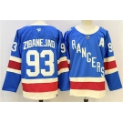 Men's New York Rangers #93 Mika Zibanejad Blue With A Patch Stitched Hockey Jersey