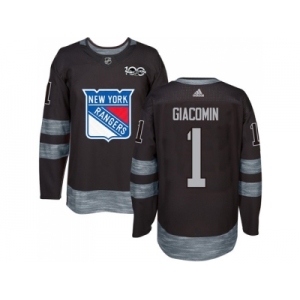 New York Rangers #1 Eddie Giacomin Black 1917-2017 100th Anniversary Stitched NHL Jersey