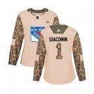 Women Adidas New York Rangers #1 Eddie Giacomin Authentic Camo Veterans Day Practice NHL Jersey