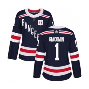 Women Adidas New York Rangers #1 Eddie Giacomin Authentic Navy Blue 2018 Winter Classic NHL Jersey