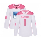 Women Adidas New York Rangers #1 Eddie Giacomin Authentic White Pink Fashion NHL Jersey