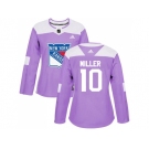 Women Adidas New York Rangers #10 J.T. Miller Purple Authentic Fights Cancer Stitched NHL Jersey